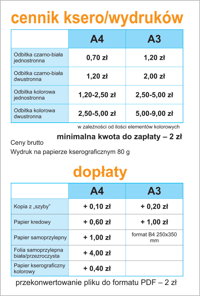 patart cennik ksero